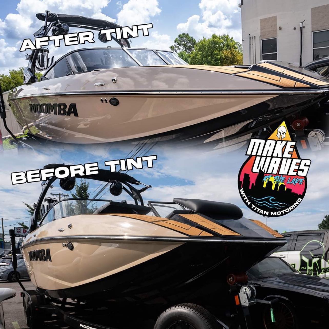 Carbon 5% Windshield tint on this @moombaboats 

#boattint #moomba #moombaboats #titanboating #wakeboarding #titanmotoring #makewaves #welcometothegaggle